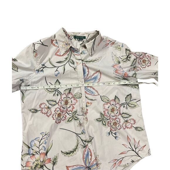 Ralph Lauren Women Spring Floral Print Beige Button Down Shirt Sz XL - Picture 8 of 10